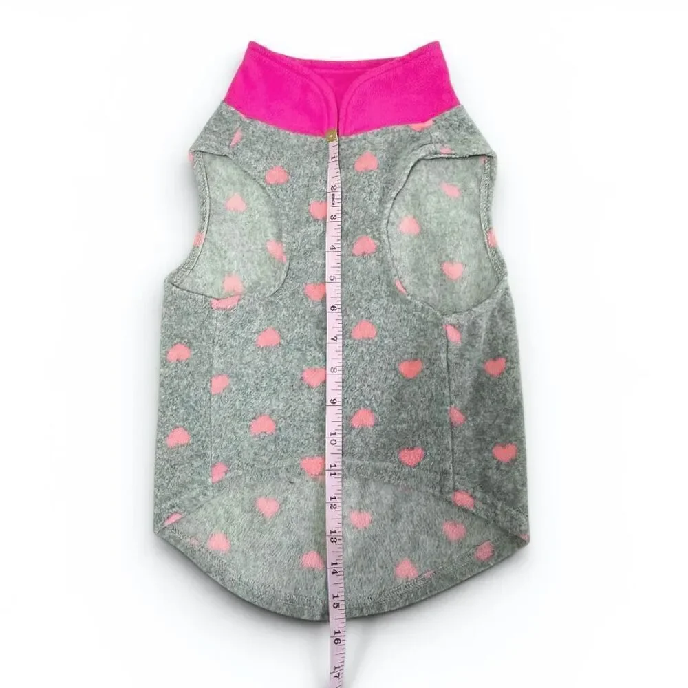 Fleece Dog Top Shirt Sweater Gray Pink Hearts Sz S